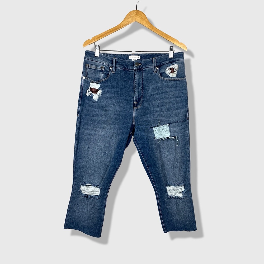 Good American Distressed Jeans Womens 14 Blue Grunge Edgy Streetwear Capris